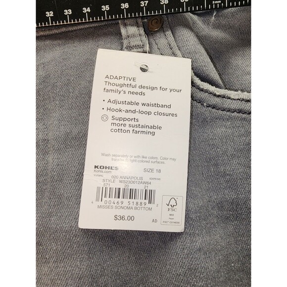 Sonoma womens adaptive straight jeans 18 stretch gray distressed hook & loop fly - Picture 6 of 11